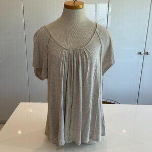 Rose & Olive, Blouse with Open Hem Stitch Detail, Oatmeal, Size XL
